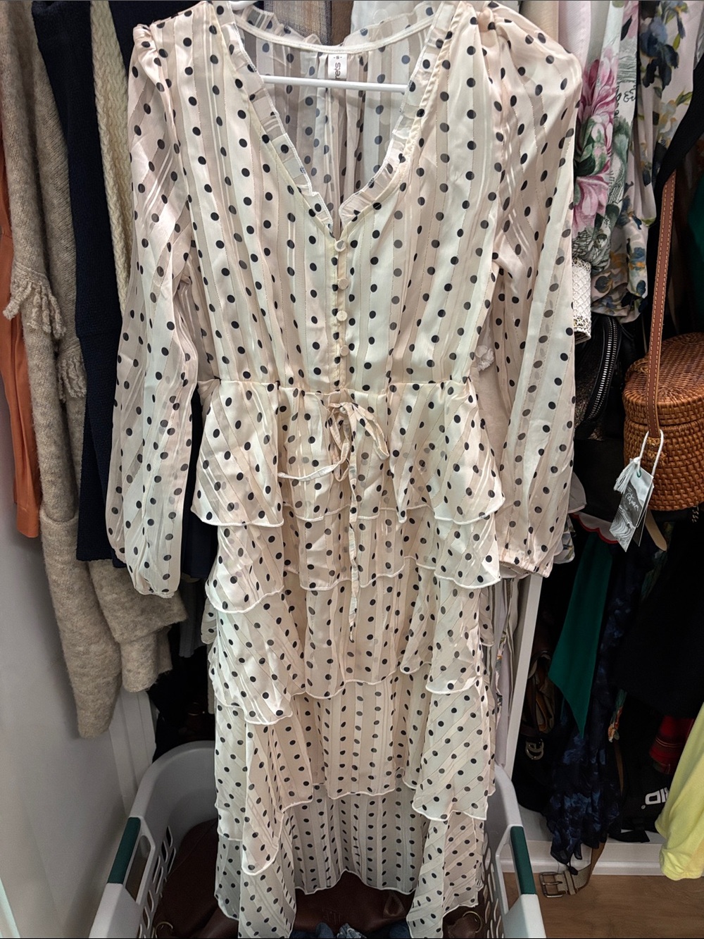 storets Cream Polka Dot Tiered Maxi Dress